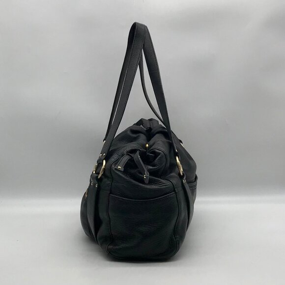 Michael Kors Black Leather Gold Accent Shoulder Bag - Picture 3 of 10